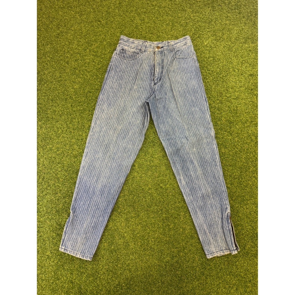 Vintage Guess Georges Marciano Pinstripe Jeans Blue Ankle Zip High Waist 26
